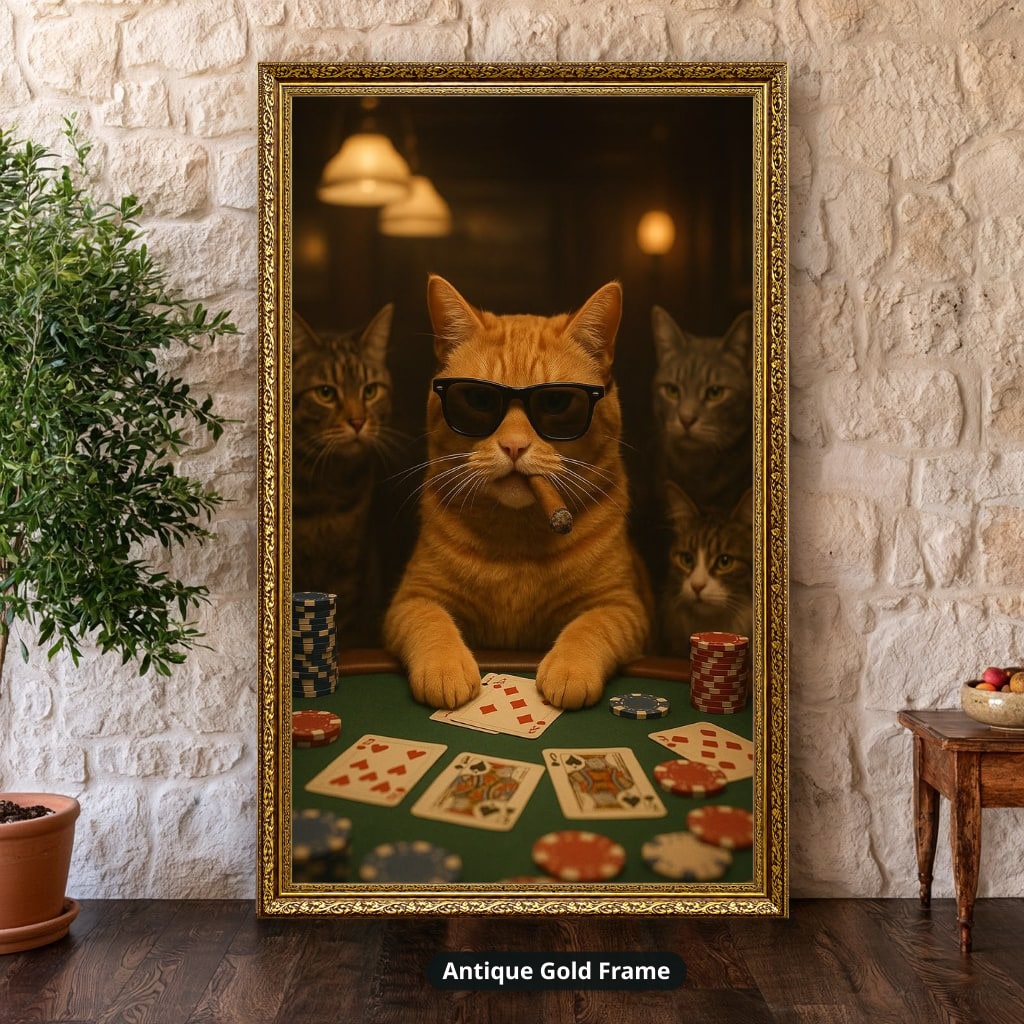 Poker Playing Cats At Casino Canvas Wall Art, Large Vertical