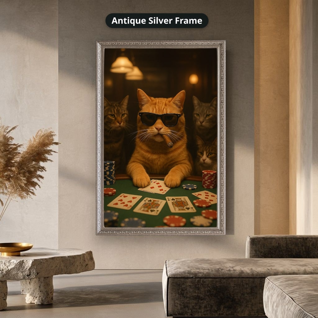 Poker Playing Cats At Casino Canvas Wall Art, Large Vertical
