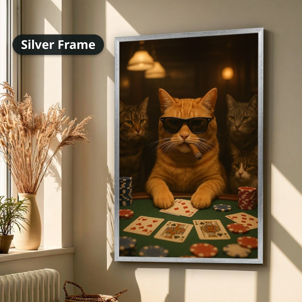 Poker Playing Cats At Casino Canvas Wall Art, Large Vertical