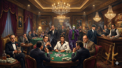 Dark Charcoal Grey Gangster Casino Scene Canvas Wall Art