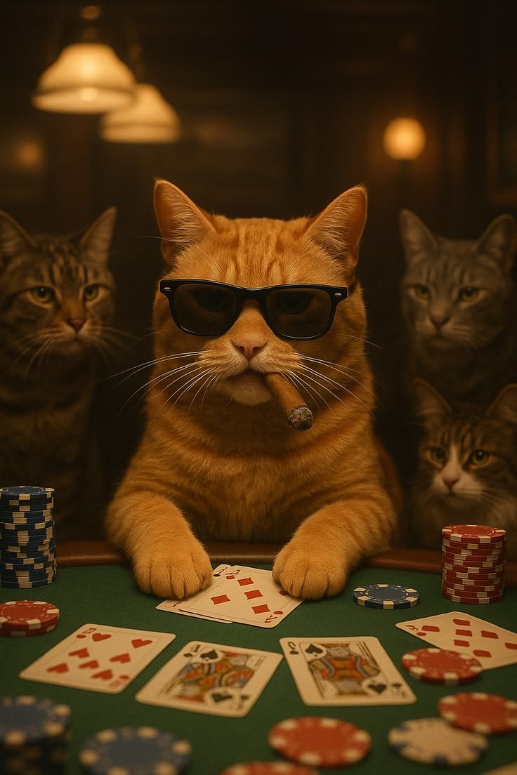 Poker Playing Cats At Casino Canvas Wall Art, Large Vertical