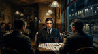 Monochrome Gangster Dinner Scene Canvas Wall Art, Vintage Noir