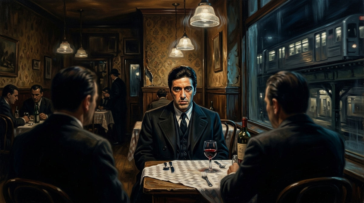 Monochrome Gangster Dinner Scene Canvas Wall Art, Vintage Noir