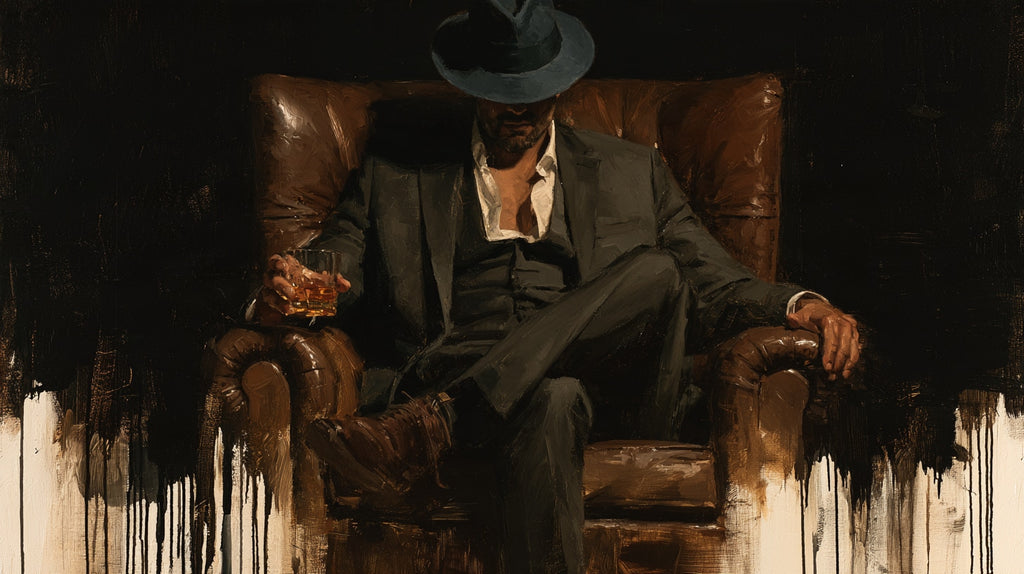 Gangster In Leather Armchair Canvas Wall Art, Oversized Horizontal