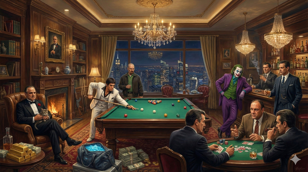 Dark Charcoal Grey Gangster Casino Scene Canvas Wall Art, Vintage Noir